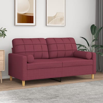 vidaXL - Tweezitsbank - met - sierkussens - 140 - cm - stof - wijnrood