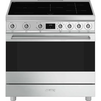 SMEG Fornuis met Inductie Kookplaat Fornuis, 90x60 cm, Classici, Sinfonia, Roestvrij staal, Type kookplaat: Inductie, Type primaire oven: Thermogeventileerd, A