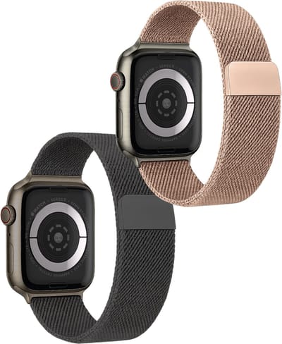 Milanees Horlogebandje Geschikt voor 42/44/45 mm Band Milanees - Bandje Geschikt voor 42/44/45 mm Bandje Milanees - Zwart & Rose Goud