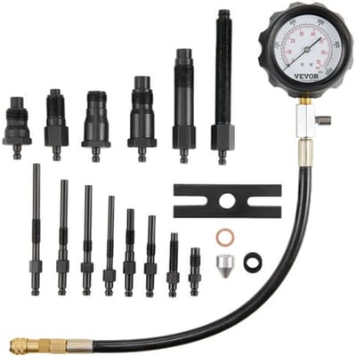 VEVOR Compressiemeter Compressietester Compressietester Testapparaat Compressiemeter met een 80 mm drukmeter 0-1000 PSI en 0-70 bar Compressiemeter Inclusief 4x adapters