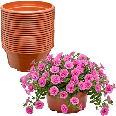 Garronda Set van 20 ronde kunststof plantenbakken met drainage (Terracotta, Ø23 x 11 cm – 3,5 L) GD-KW-B-Terracotta