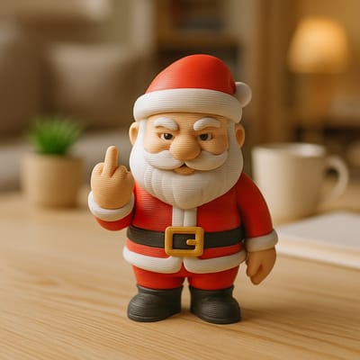 AnimalsAttitude - Klein Kerstman middelvinger standbeeld – Humoristische decoratie, 3D-geprint opvallend bureau ornament