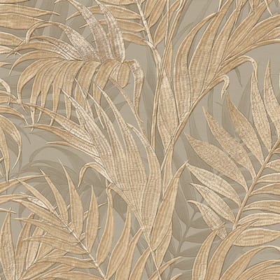Dutch Wallcoverings - Grace Tropical palm leaf beige/goud/groen - vliesbehang - 10m x 53cm - GR322105