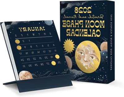 Orange Circle Studio Bureaukalender, academische planner, maanfasen om te krassen en te onthullen, kleine opklapbare maandkalender voor bureau of kantoor, esthetische planner voor de