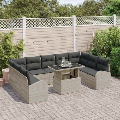 vidaXL Tuinbank Set met kussen 10 pcs Lichtgrijs Poly rattan