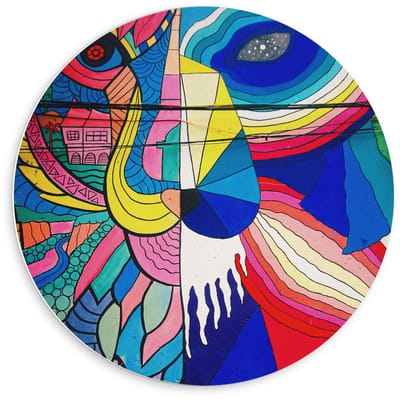 Forex Wandcirkel - Dier van Gekleurde Figuren - 60x60cm Foto op Wandcirkel (met ophangsysteem)