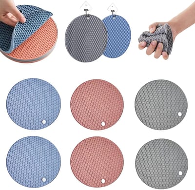 Dailygoods- Onderzetters 6 Stuks - Ronde Siliconen Onderzetters - Honingraatvorm - Onderzetters voor Glazen - Onderzetters voor Dranken - Diameter 14 cm - Glasonderzetters
