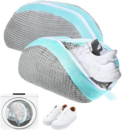 Dailygoods - Schoenwaszak, waszak, 2 stuks, ritssluiting, waszak voor schoenen, anti-vervorming, licht en draagbaar, herbruikbaar wasnet, waszak voor sneakers, grijs, 39 x 25 x 9 cm