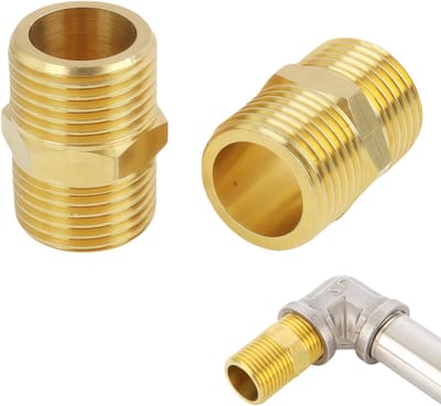2 stuks dubbele buitendraad messing adapter, 4-voudige gemiddelde dikte gasconnector, messing materiaal voor camping en buisaansluitingen