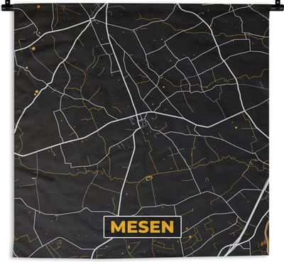 Wandkleed - Wanddoek - Mesen - Stadskaart - Goud - Plattegrond - Kaart - 180x180 cm - Wandtapijt