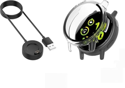 Strap-it Hard Case met Glas (Transparant) + Oplader - Geschikt voor Garmin Vivoactive 5 - Beschermende Hoes - Schermbeschermer - Snelladen & veilige oplaadkabel - Bundel