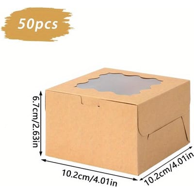 1 ensemble/50 pièces Boîte à pain avec fenêtre, mini boîte à gâteaux, boîte à collation, boîte à pâtisserie, boîte à dessert, boîte à biscuits, mini tarte, boîte à cupcakes (marron) 50pcs beige