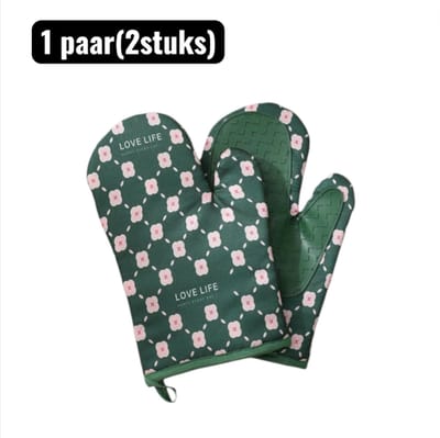 1 paar - Ovenwante - Extra Dikke Hittebestendige Siliconen Handschoen – Antislip Ovenwant voor Bakken, Grill en Magnetron – Bloemenprint - Groen