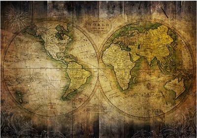 Fotobehangkoning - Behang - Vliesbehang - Fotobehang Wereldkaart - Oude Kaart van de Wereld - 200 x 140 cm