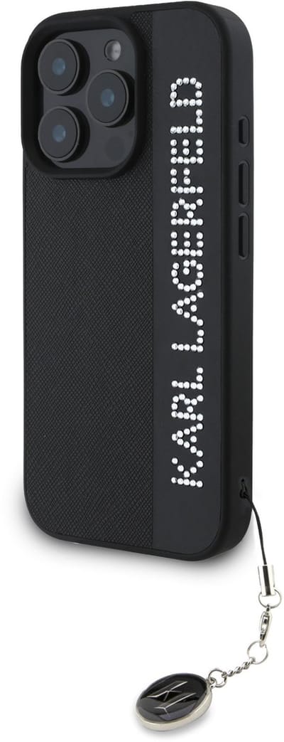 Karl Lagerfeld iPhone 16 Pro Max Backcover hoesje Saffiano rhinestones and charm - Zwart