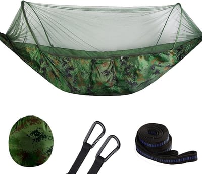 Reishangmat - Kampeerhangmat Klamboe - Outdoor Ontspanning - Boomvriendelijke Riemen - 120x250 cm - Camouflage groen