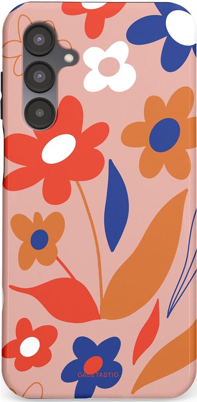 Casetastic hoesje geschikt voor Samsung Galaxy A16 - Dubbellaagse bescherming - Vormen in bloei - Fashion Case - Perzik Rood Donkerblauw