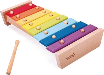 Houten Xylofoon - Muziekinstrument Kinderen - Muziek Leren - 8 Melodische Noten - 36 x 16 cm - Meerkleurig
