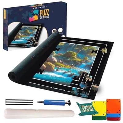 Giant Vouwbare Puzzelmat 140x100cm voor 3000 Stukjes - Zacht en Antislip - Inclusief Inflator en Organizers