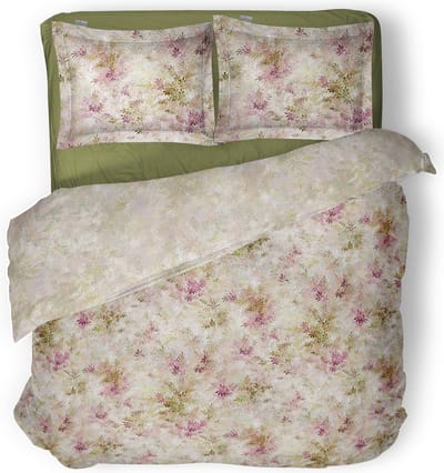 LINNICK Dekbedovertrek Katoen Fable Meadow - Beige - Dekbedovertrek 200x200/220cm - 100% Katoen - Tweepersoons - Dekbedovertrekken - Bloemen Dekbedovertrek