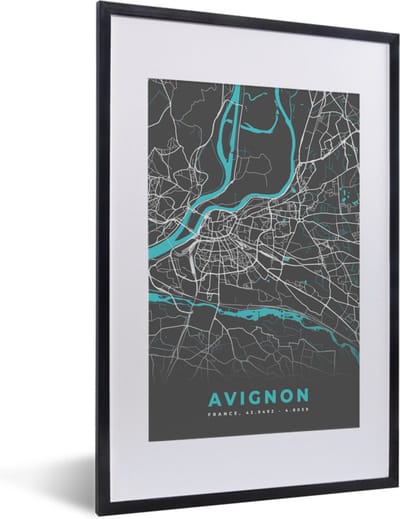 Fotolijst incl. Poster - Avignon - Kaart - Stadskaart - Plattegrond - Frankrijk - 40x60 cm - Posterlijst