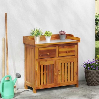 Tuinkast met laden - Opbergkast tuin - Terras organiseren - Massief acaciahout - 78 x 365 x 78 cm - Bruin