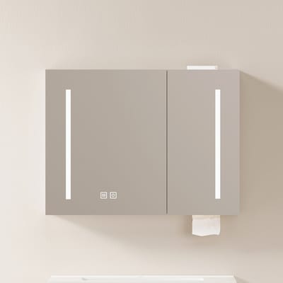 OKWISH Spiegelkast - Met LED-Verlichting En Opbergruimte - Voor Badkamer Woonkamer Slaapkamer - MDF Wit - 80 Cm