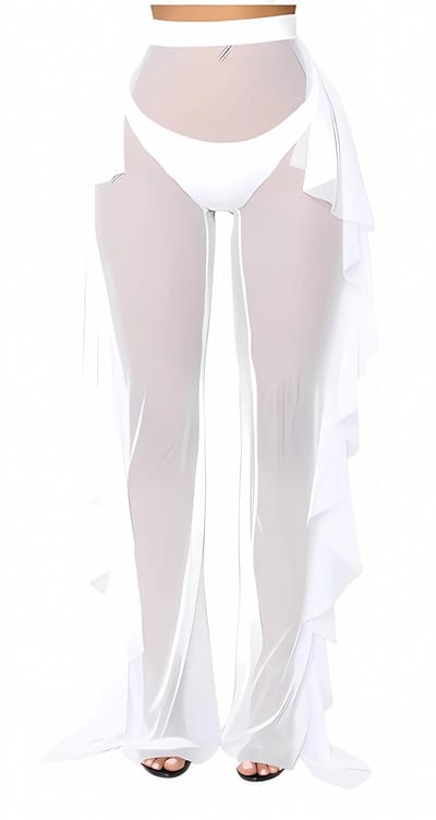 Dailygoods- Damesbroek met hoge taille - Doorzichtige strandbroek - Elastische broek - Wijde pijpen - Casual stijl - Lichtgewicht polyester