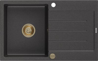 Mexen Bruno granieten spoelbak 1-komers met afdruiprek 795 x 495 , zwart gespikkeld, gouden sifon - 6513791010-76-G