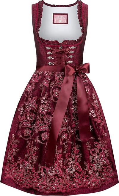 Elegante Dames Dirndl Jurk met Jacquard-patroon en Kanten Schort