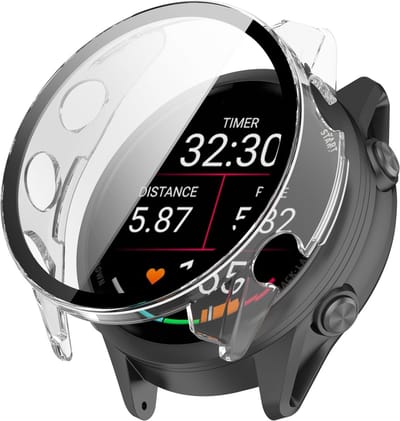 Stravo Hard case hoesje met screen protector glas - geschikt voor Garmin Forerunner 970 - Full Cover Hard Case / Beschermend Hoesje - Transparent