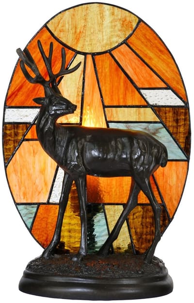 Tiffany Tafellamp / Sculptuur Hert in de avondzon - Art Deco Trade