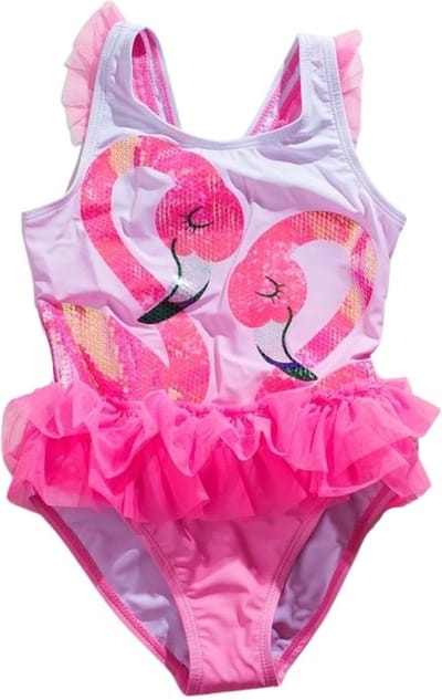 Supercute badpak flamingo roze met tule maat 98/104