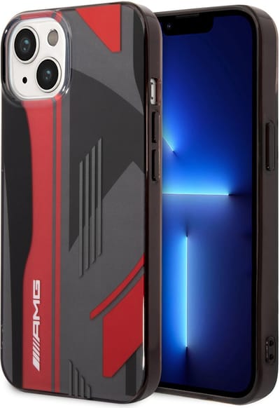 AMG Back cover - iPhone 14 Plus & 15 Plus - Zwart & Rood - Slanke Hardcover - Valbescherming