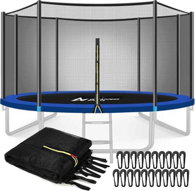 Trampolinenet Vervanging - Veiligheidsnet Ronde Trampoline - Veilig Springen - UV-bestendig Materiaal - 366 cm 8 Stangen - Zwart