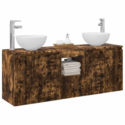 vidaXL - Badkamerkast - set - 3 - st - Gerookt - eiken - 129 - x - 35 - x - 80 - cm