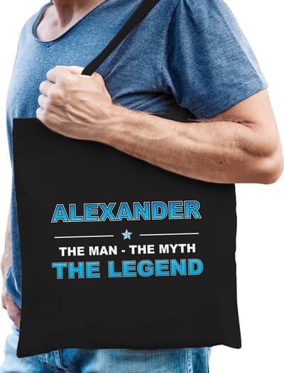 Naam cadeau Tasje voor Alexander - The man, The myth the Legend - katoenen - zwart - verjaardag - vaderdag - collega - vriendin