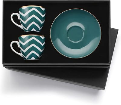 Koffiekopjes Set - Porseleinen Mokken - Koffie Moment - Tulip Vorm - Set van 2 - Turquoise