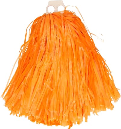 Cheerballs/pompoms - 1x - oranje - met franjes en ring handgreep - 28 cm