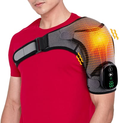 Elektrische dekens - Thermische schouderkussen - Draadloze verwarmende schouder massagemat - Verwarmde schouderbanden - Linker- en rechterschoudermassager - Schouder verwarmingskussen - Met 3 temperatuurstanden - Grijs en zwart