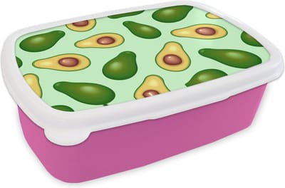 Broodtrommel Roze - Lunchbox - Brooddoos - Avocado - Patronen - Groen - 18x12x6 cm - Kinderen - Meisje