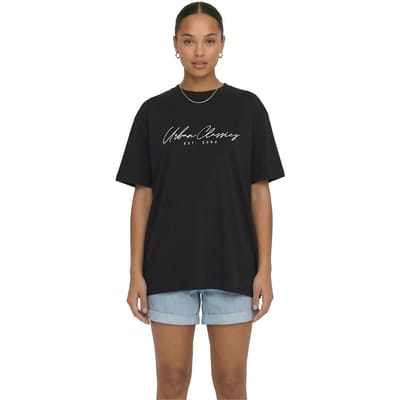Urban Classics - Script Logo Loose Dames Tshirt - XS - Zwart