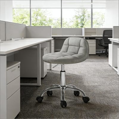 FloraGrace Bureaustoel - Verstelbaar 56,5-68 cm - Ergonomische Draaistoel met Wieltjes - Thuiswerk en Kleedkamer - Fluweel - Lichtgrijs