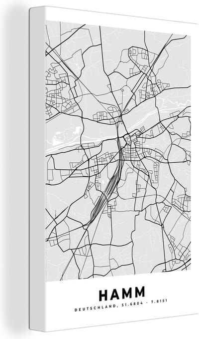 Canvas Schilderij Kaart - Hamm - Plattegrond - Stadskaart - Duitsland - 20x30 cm - Wanddecoratie
