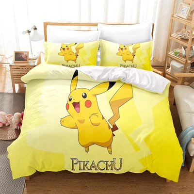 Pokemon Beddengoed Collectie 3D Pikachu Dekbedovertrek Anime Bedrukte Dekbedovertrek Collecties Kinder Beddengoed Collectie Vakantiecadeau 135x200cm-2pcs yellow