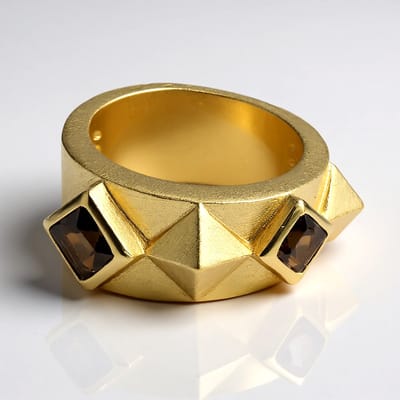 Cavill - Zilveren ring verguld - Geometrisch design met 0,893 ct carré geslepen Braziliaanse rookkwarts - 925 Sterling Zilver - Exclusieve damesring