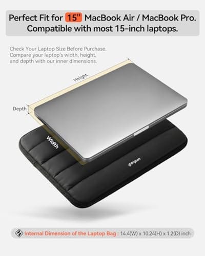 Puffy Laptophoes 15-16 inch - Waterbestendig - 4-Laags Bescherming - Laptop Sleeve - Compatibel met MacBook, HP, Dell, Lenovo, Asus - Zwart