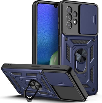 Coverup Hoesje - Geschikt voor Samsung Galaxy A13 4G Hoesje - Coverup Armor Ring Kickstand Back Cover met Camera Shield - Blauw