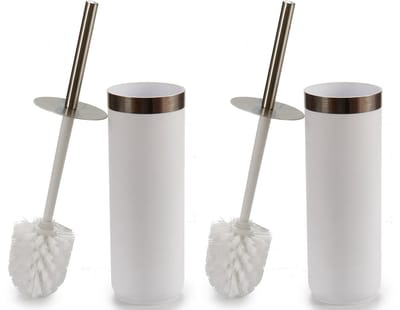 Set van 2x stuks toiletborstel wit kunststof met RVS handvat 38,5 cm - Wc-borstels