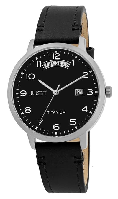 JUST herenhorloge echt leer Fanis heren - zilver - datumweergave